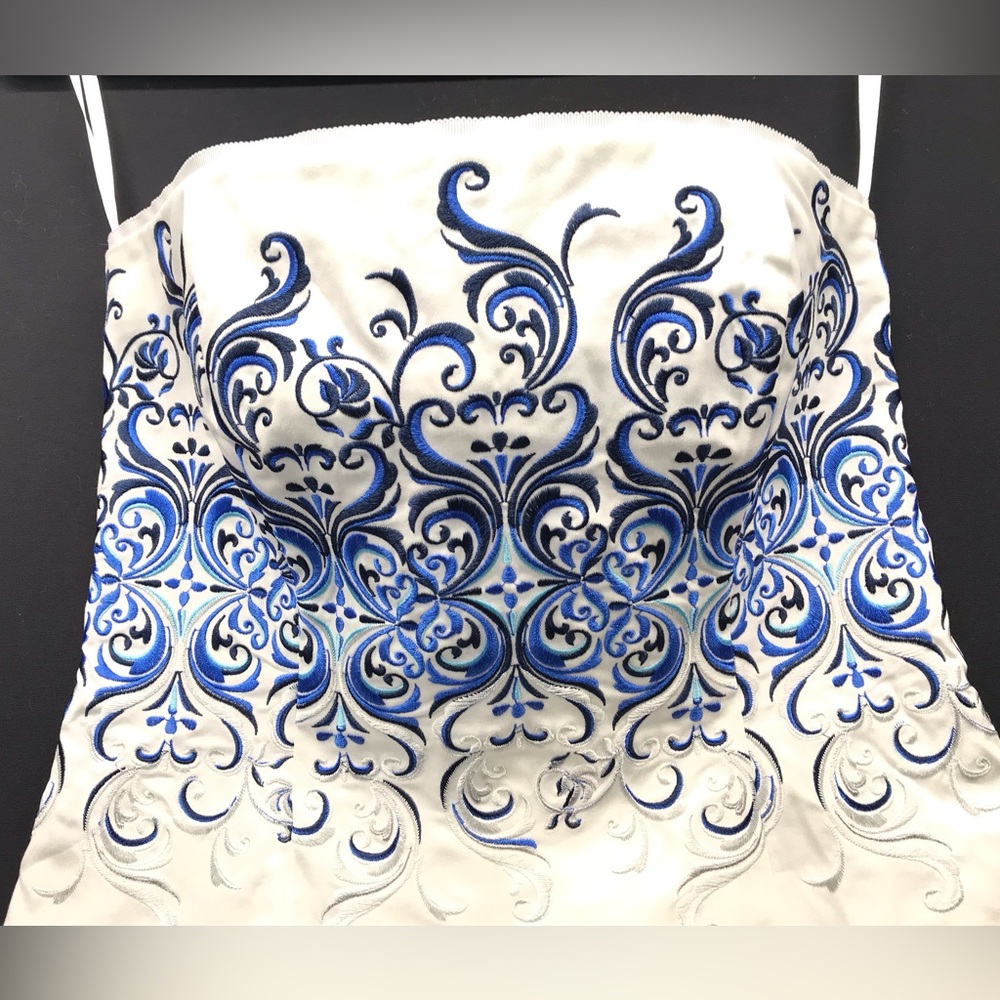White House Black Market Strapless Top with Blue Embroidery - Picture 4 of 9